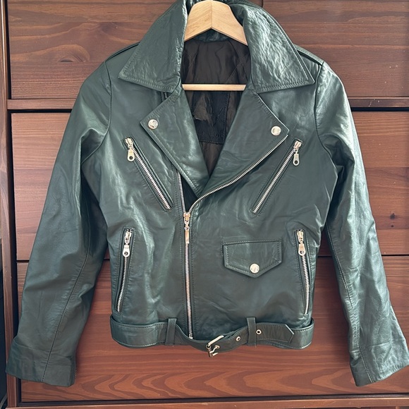 Army green leather jacket GUC - Picture 2 of 6